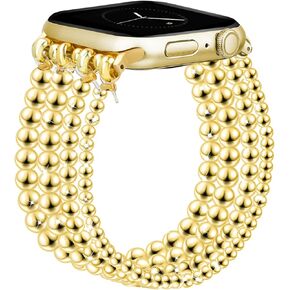 JR.DM Beaded Bracelet Women Compatible with Apple Watch Bands 40mm 42mm 41mm 44mm 38mm 45mm 46mm Dressy Fancy Cute Stretchy Elastic Jewelry Strap Replacement for iWatch Series 10/9/8/7/6/5/4/3/2/1/SE