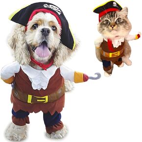 Dog Costume Pirates of The Caribbean Style, Funny Pet Dog Cat Halloween Costumes with Hat, Dog Clothes for Small Medium Dogs Cats Puppy, Corsair Dress Up Outfit Party Clothing Cool Apparel (Medium)