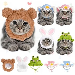 FACULX Cat Hat of 5 Pieces, Cat Hats for Cats Only with Adjustable Sticky Strap or String, Cat Helmet Hats for Cats with Ear Holes, Cat Birthday Hat for Cat Dog Party Costume Accessory Headwear