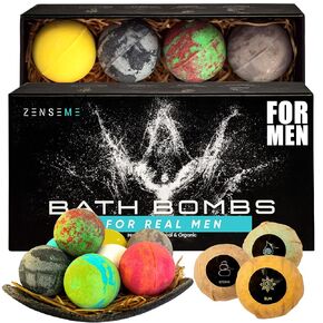 Bath Bombs for Men, Gift Set of 18 Scented Organic Handmade Bath Bombs of 2.5 oz with Natural Essential Oils. Perfect for Boyfriend, Husband, Father or Friend, by ZenseMe