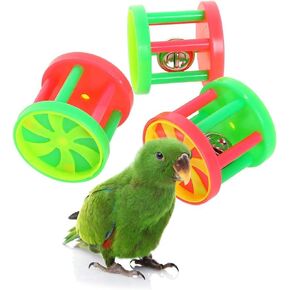 QBLEEV Bird Roller Rattles Toys, Parrot Foot Toys, Foraging Chewing Bell Training Trick Toys, Birds Play Gym Activity Center Cage Accessories for Small Parrots-3 Pack