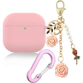 Case for Airpods 4 case Case with Cute Keychain, Silicone Shockproof Protective Cover Compatible with Airpods 4th Generation case Charging Headphone Case Cover for Women Girl (Pink)