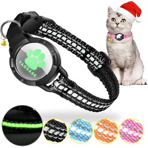 Airtag Cat Collar - Breakaway Cat Collar with Bells, Luminous & Reflective Design, Lightweight Kitten Collar for Apple Air tag, Waterproof Hidden GPS Tracker Holder for Cats, Kittens [Yellow S]
