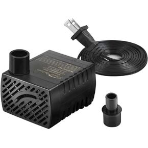 HealSmart 80 GPH Water Table Pump (300L/H, 3.6W) with 2 Nozzles, Ultra Quiet Fountain Pump with 2.6 ft, Perfect for Fish Tank, Aquarium, Ponds, Hydroponics, Black