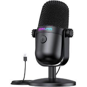 USB Condenser Gaming Microphone, Mini USB Microphone, Noise Cancellation Gaming PC Microphone with Mute, Cardioid Pickup Pattern for Streaming, Twitch, Online Chat, RGB Computer Mic for PC Gamer