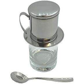 Vietnamese Coffee Maker Filter Phin with Glass Portable 6oz. Cup & Spoon IDEAL GIFT SET