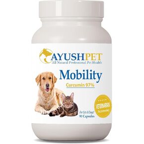 Ayush Pet Mobility, Curcumin Supplement for Healthy Joints, Pure and Powerful Joint, Digestion, and Brain Support, Large or Small Pets, 90 Capsules