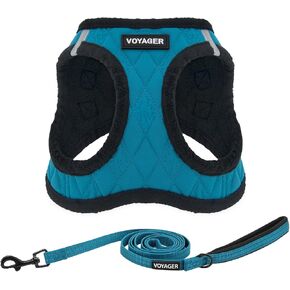 Voyager Step-in Plush Dog Harness – Soft Plush, Step in Vest Harness and Reflective Dog 5 ft Leash Combo with Neoprene Handle for Small and Medium Dogs by Best Pet Supplies -Set (Red Corduroy), S