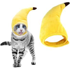 Vehomy Pet Halloween Banana Hat - Soft, Lightweight Plush Material, Adjustable Size for Cats & Small Dogs, Yellow