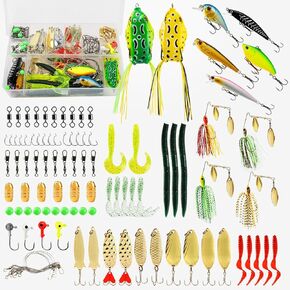 TEGS Fishing Lures Baits Tackle Including Crankbaits, Spinnerbaits, Plastic Worms, Jigs, Topwater Lures, Tackle Box and More Fishing Gear Lures Kit Set, 97PCS Fishing Lures Tackle