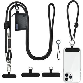 Phone Lanyard with Wallet and Wrist Straps (Pack of 3),Adjustable Cell Phone Clip Go Strap with Detachable Wallet Crossbody,8mm Thick,Anti-Theft Strap for Men Women (Blackgreen)