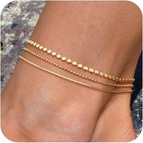 Ankle Bracelets for Women Gold/Silver Anklets for Women Cuban Snake Beads Figaro Paperclip Box Link Chain Layered Anklet Set Dainty Fashion Waterproof Anklet Jewelry Gift for Women