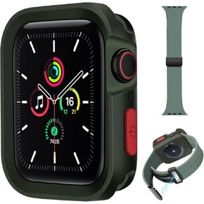 Magnetic Silicone Band and Bumper Case for Apple Watch Women Men 45mm 44mm 42mm 41mm 40mm Soft Waterproof Cover Compatible wtih Apple Watch Series 9 8 7 6 5 4 3 2 1 SE SE2 iWatch