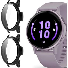 متوافق مع حافظة Garmin vivoactive 5، حافظة Lamshaw صلبة من البولي كربونات مع واقي شاشة متوافق مع ساعة Garmin vívoactive 5 الذكية (عبوتان - أسود + شفاف)