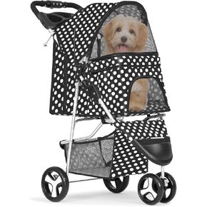 MoNiBloom 3 Wheels Pet Stroller, Foldable Dog Cat Cage Jogger Stroller with Weather Cover for All-Season, Storage Basket and Cup Holder, Breathable and Visible Mesh for Small/Medium Pets, Blue