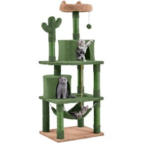 Yaheetech 62in Cactus Cat Tree Multi Level Cat Tower Activity Center Large Cat Condo w/Scratching Posts & Hammock & Dangling Ball, Cat Furniture for Indoor Cats