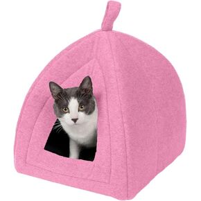 Furhaven Cat Bed Cave for Indoor Cats & Small Dogs, Washable & Foldable w/ Removable Cushion - Polar Fleece Pet Tent - Cotton Candy Pink, Small