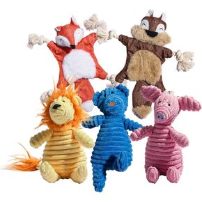 5 Pack Plush Dog Toys Stuffed Tough Squeaky Dog Toys Bundle Interactive Sound Toys Assortment Puppy Pet Mutt Dog Toy Chew Squeak Toy for Medium Large Dogs