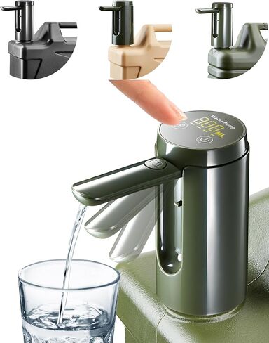 Automatic Touch Control Water Pump,Only for 5 Gallon,4.8, 3.5, 3.2Gal Camping Water Containers, Green Portable Foldable Helical Water Faucet,Type-C Rechargeable Water Dispenser for Outdoors Hiking in Saudi Arabia
