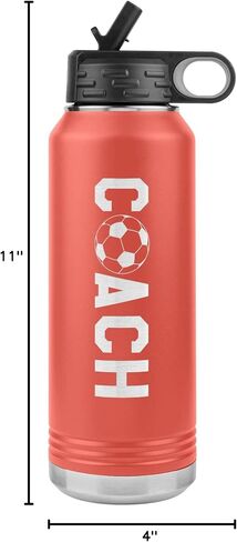 Soccer Coach Water Bottle - 32oz Insulated Engraved Stainless Steel Flip Top With Straw Soccer Coach Gift Black in Saudi Arabia