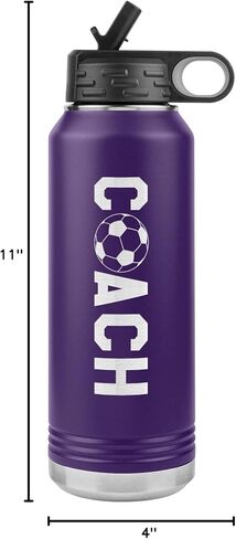 Soccer Coach Water Bottle - 32oz Insulated Engraved Stainless Steel Flip Top With Straw Soccer Coach Gift Black in Saudi Arabia