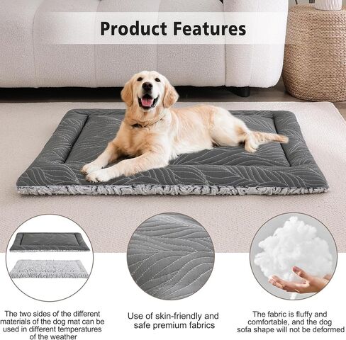 2 in 1 Dog Beds and Dog Cooling Bed for Large Medium Small Dogs,Reversible Rectangle Two-Sided Dog Bed,Washable Durable Crate Bed Mat for Pet Sleeping Puppy Cat,M-Grey in Saudi Arabia