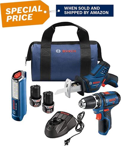 BOSCH Power Tools Combo Kit GXL12V-310B22 - 12V Max 3-Tool Set with 3/8 In. Drill/Driver, Pocket Reciprocating Saw and LED Worklight in Saudi Arabia