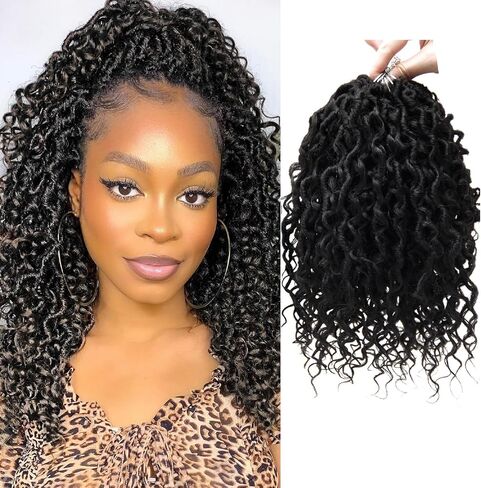 وصلات شعر كروشيه جديدة من Goddess Locs بطول 18 بوصة من River Fauxs Locs مموج ومجعد Fauxlocs ضفائر كروشيه بوهيمية 4 عبوات (1B، 18 بوصة)... in Kuwait