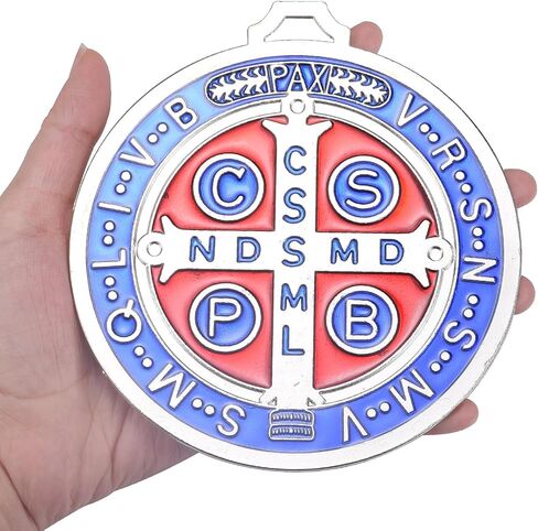 YionZian 5 Inch Extra Large Metal Saint Benedict Medal Catholic Medalla De San Benito For Car Protection and Home Blessing Art Wall or Desk Display (Brass Color) in Saudi Arabia