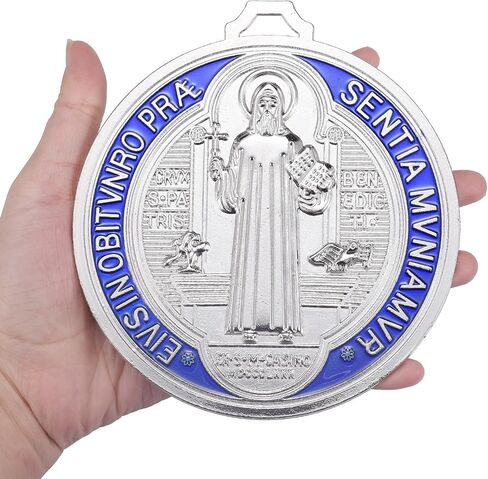 YionZian 5 Inch Extra Large Metal Saint Benedict Medal Catholic Medalla De San Benito For Car Protection and Home Blessing Art Wall or Desk Display (Brass Color) in Saudi Arabia