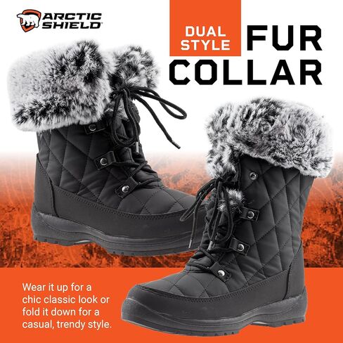 ArcticShield Faux Fur Womens Winter Snow Boots for Women - Dual Style Fur Collor Waterproof Snow Boots for Women with Memory Foam Insoles - Snow Boots with Heat Retain Technology in Kuwait