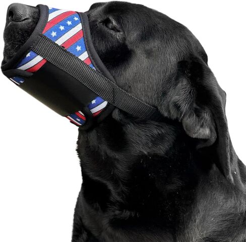 Dog Muzzle, Flag Print Dog Mouth Cover Sleeve Breathable Drinkable Adjustable Pet Safe Dog Black Muzzle to Prevent Anti Biting Barking Chewing (L) in Saudi Arabia