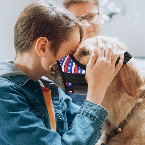 Dog Muzzle, Flag Print Dog Mouth Cover Sleeve Breathable Drinkable Adjustable Pet Safe Dog Black Muzzle to Prevent Anti Biting Barking Chewing (L) in Saudi Arabia
