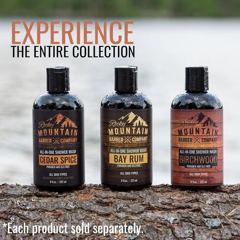 Rocky Mountain Barber Company Birchwood All-In-One Body Wash – Shampoo, Body Wash, Conditioner, Face Wash & Beard Wash with Essential Oils - 8 oz in Saudi Arabia