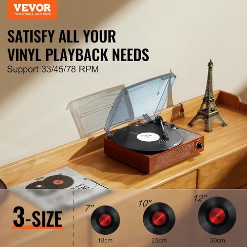 VEVOR Vinyl Record Player, with Built-in 5W Speaker, Belt Driven Turntable Player,Support 33/45/78 RPM Bluetooth Aux in RCA Output, for 7/10 /12 in Vinyl Records in Saudi Arabia