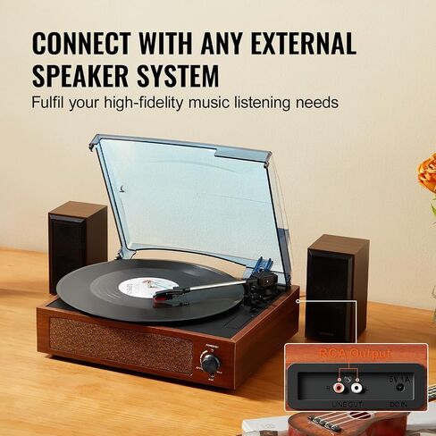 VEVOR Vinyl Record Player, with Built-in 5W Speaker, Belt Driven Turntable Player,Support 33/45/78 RPM Bluetooth Aux in RCA Output, for 7/10 /12 in Vinyl Records in Saudi Arabia