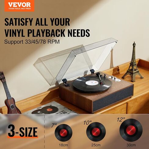 VEVOR Vinyl Record Player, with Built-in 5W Speaker, Belt Driven Turntable Player,Support 33/45/78 RPM Bluetooth Aux in RCA Output, for 7/10 /12 in Vinyl Records in Saudi Arabia