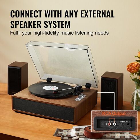 VEVOR Vinyl Record Player, with Built-in 5W Speaker, Belt Driven Turntable Player,Support 33/45/78 RPM Bluetooth Aux in RCA Output, for 7/10 /12 in Vinyl Records in Saudi Arabia