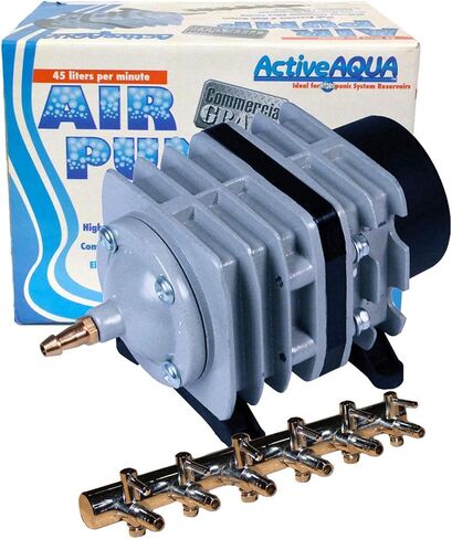 مضخة هواء هيدروفارم AAPA25L أكتيف أكوا، 8 منافذ، 12 وات، 25 لتر/الدقيقة، 25 لتر، أبيض in Kuwait