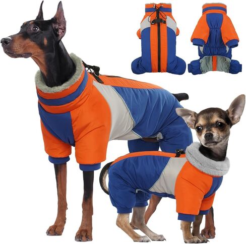 Kuoser Fullbody Dog Coat, Small Dog Coat with Harness Built in, Warm Dog Winter Coat Reflective Dog Jacket with Zipper, Four-Legged Dog Snowsuit for Chihuahua, Yorkie (Blue XS) in Saudi Arabia