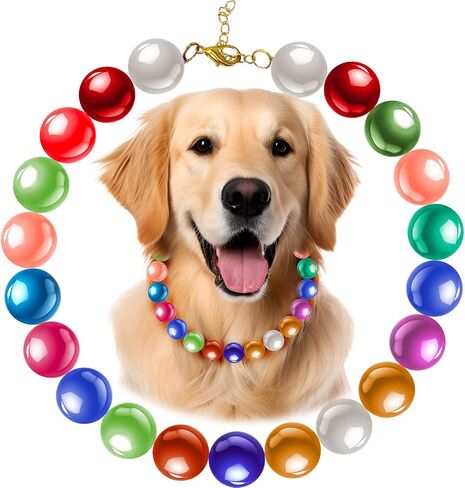 KUDES Colorful Beaded Dog Necklace (Beads 16mm) with Adjustable Extension Chain,Strong Stainless Steel Wire Rope,Pet Necklace Jewelry Accessories Candy-Colored Pearls Necklace for Cats and Dogs in Kuwait