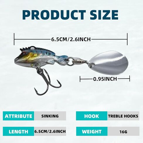 Bestac Metal VIB Fishing Lure Sinking Lure Fishing Spoon Lures Hard Bait for Bass and Trou 16G in Saudi Arabia
