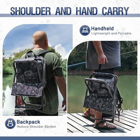 Backpack Fishing Chair with Cooler Bag and Backrest, Folding Camping Stool for Adults up to 225 lbs, Portable Lightweight for Hunting, Hiking, Outdoors in Saudi Arabia