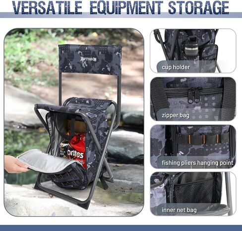 Backpack Fishing Chair with Cooler Bag and Backrest, Folding Camping Stool for Adults up to 225 lbs, Portable Lightweight for Hunting, Hiking, Outdoors in Saudi Arabia