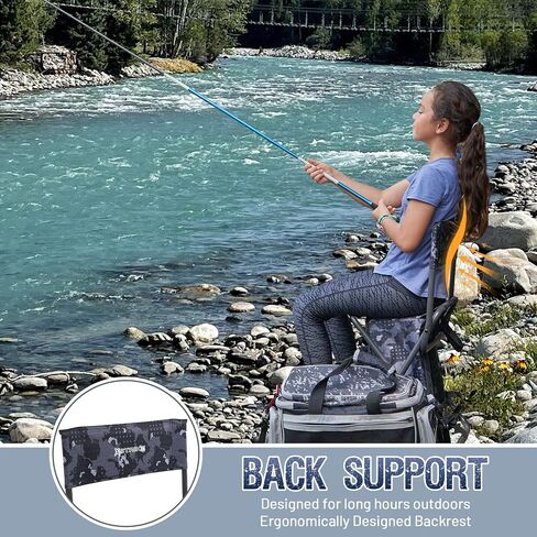 Backpack Fishing Chair with Cooler Bag and Backrest, Folding Camping Stool for Adults up to 225 lbs, Portable Lightweight for Hunting, Hiking, Outdoors in Saudi Arabia