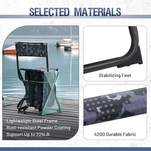 Backpack Fishing Chair with Cooler Bag and Backrest, Folding Camping Stool for Adults up to 225 lbs, Portable Lightweight for Hunting, Hiking, Outdoors in Saudi Arabia