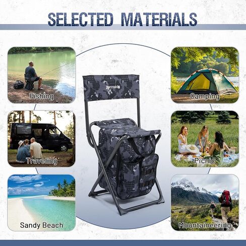 Backpack Fishing Chair with Cooler Bag and Backrest, Folding Camping Stool for Adults up to 225 lbs, Portable Lightweight for Hunting, Hiking, Outdoors in Saudi Arabia