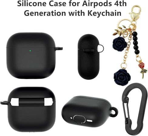 حافظة لجهاز Airpods 4 مع سلسلة مفاتيح لطيفة، غطاء واقٍ من السيليكون مقاوم للصدمات متوافق مع Airpods الجيل الرابع حافظة لشحن سماعات الرأس للنساء والفتيات (وردي) in Kuwait