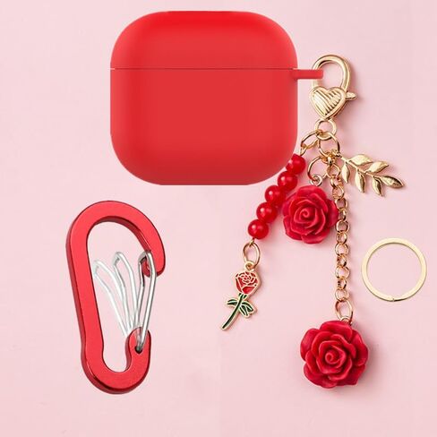 حافظة لجهاز Airpods 4 مع سلسلة مفاتيح لطيفة، غطاء واقٍ من السيليكون مقاوم للصدمات متوافق مع Airpods الجيل الرابع حافظة لشحن سماعات الرأس للنساء والفتيات (وردي) in Kuwait