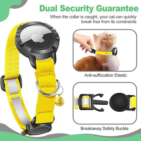 طوق القطط Airtag - طوق القطط المنفصل مع أجراس، تصميم مضيء وعاكس، طوق قطط خفيف الوزن لعلامة Apple Air، حامل تعقب GPS مخفي مقاوم للماء للقطط والقطط [أصفر S] in Saudi Arabia
